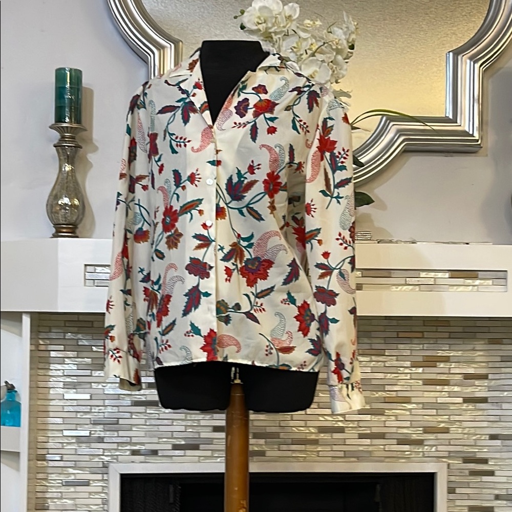 Vintage ‘70 Center Stage Floral Button-Up Blouse size 12